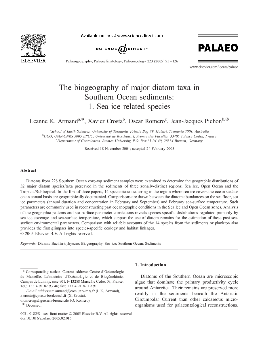 The biogeography of major diatom taxa in Southern Ocean sediments