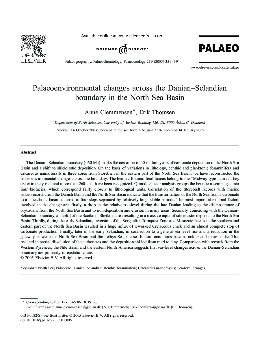 Palaeoenvironmental changes across the Danian-Selandian boundary in the North Sea Basin
