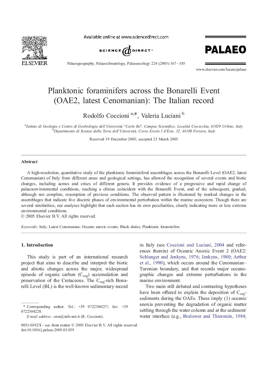 Planktonic foraminifers across the Bonarelli Event (OAE2, latest Cenomanian): The Italian record