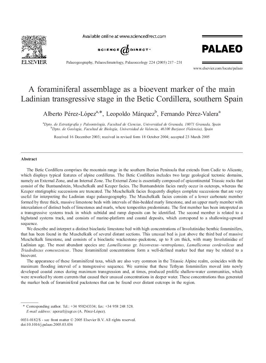 A foraminiferal assemblage as a bioevent marker of the main Ladinian transgressive stage in the Betic Cordillera, southern Spain