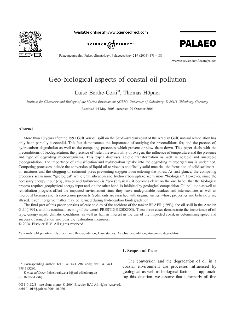 Geo-biological aspects of coastal oil pollution