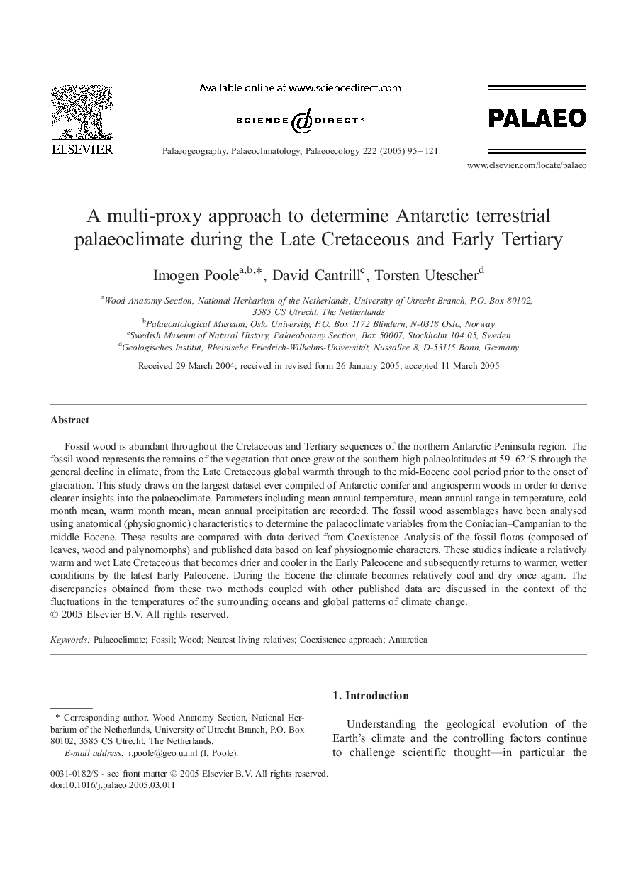 A multi-proxy approach to determine Antarctic terrestrial palaeoclimate during the Late Cretaceous and Early Tertiary