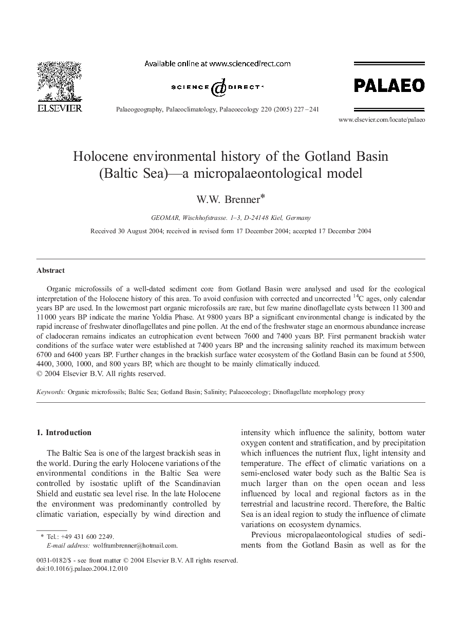 Holocene environmental history of the Gotland Basin (Baltic Sea)-a micropalaeontological model