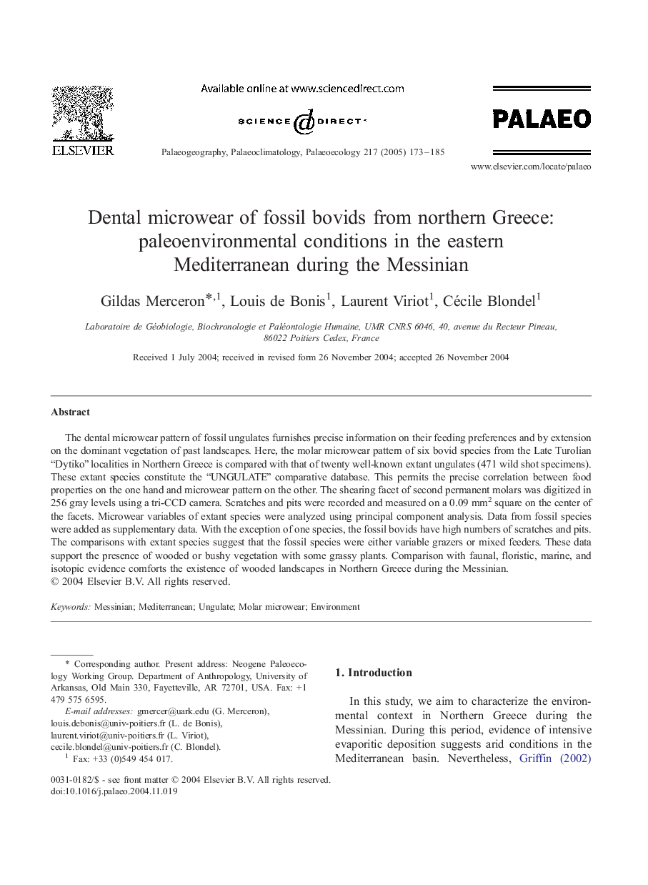 Dental microwear of fossil bovids from northern Greece: paleoenvironmental conditions in the eastern Mediterranean during the Messinian