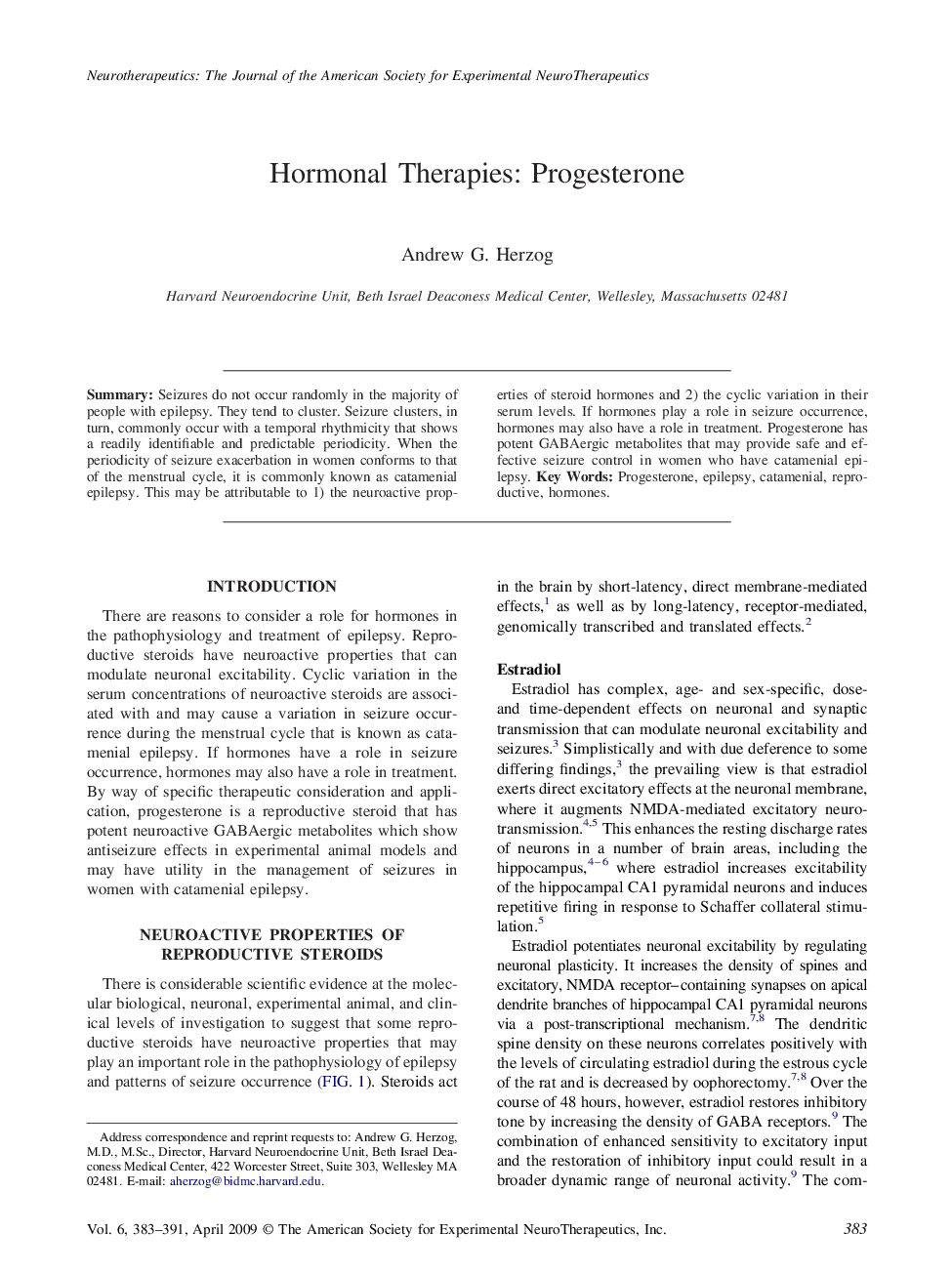 Hormonal Therapies: Progesterone