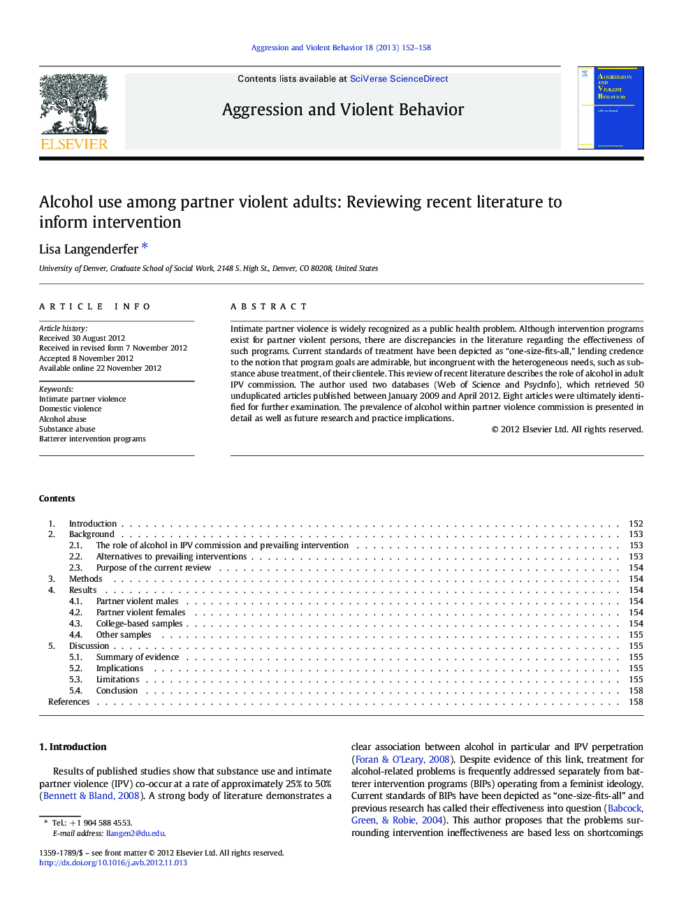 Alcohol use among partner violent adults: Reviewing recent literature to inform intervention