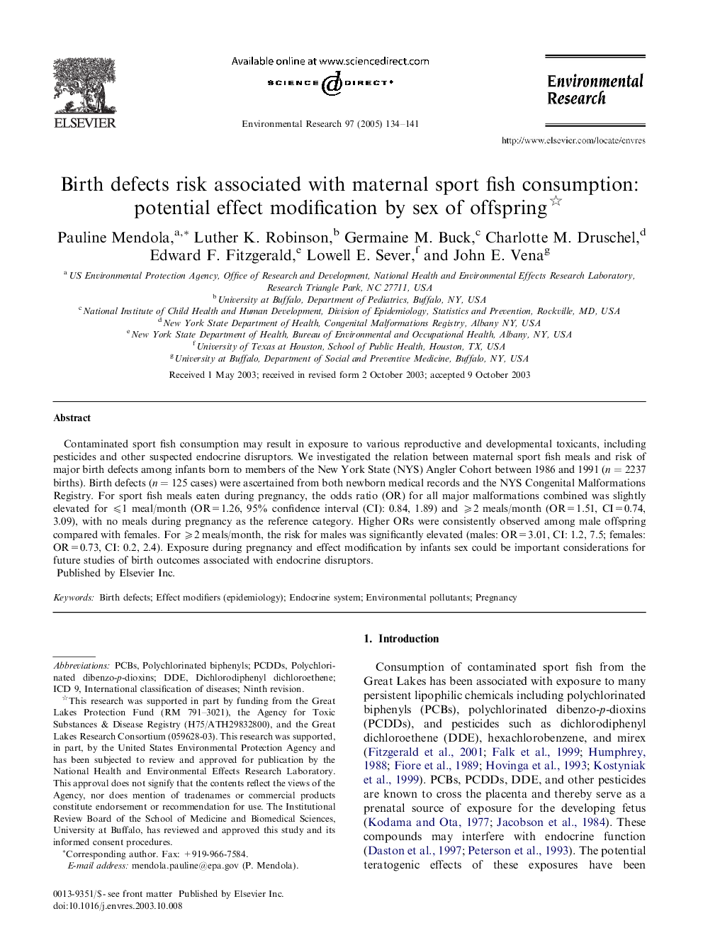 Birth defects risk associated with maternal sport fish consumption: potential effect modification by sex of offspring