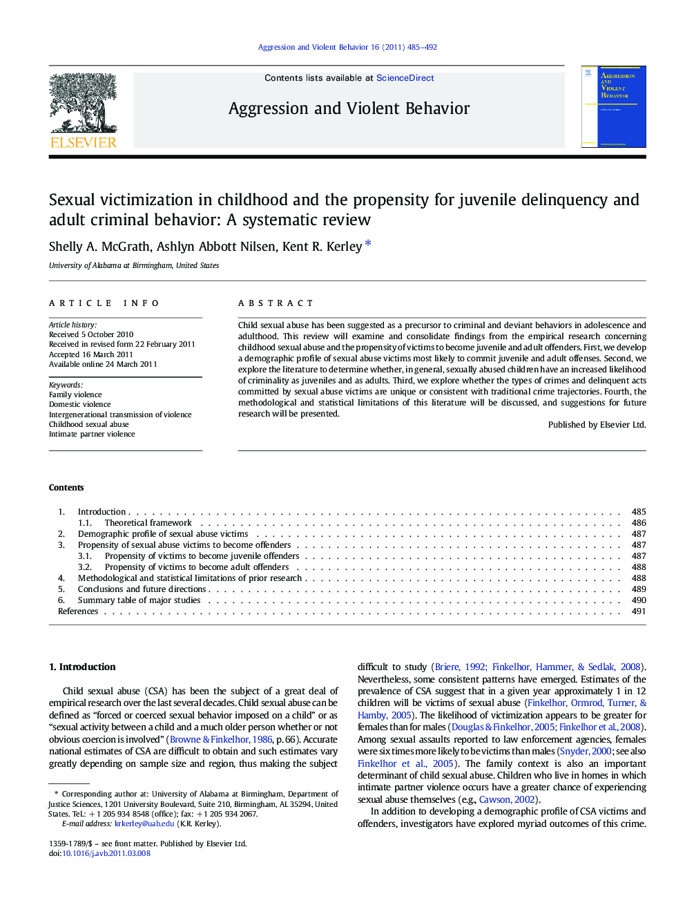 Sexual victimization in childhood and the propensity for juvenile delinquency and adult criminal behavior: A systematic review