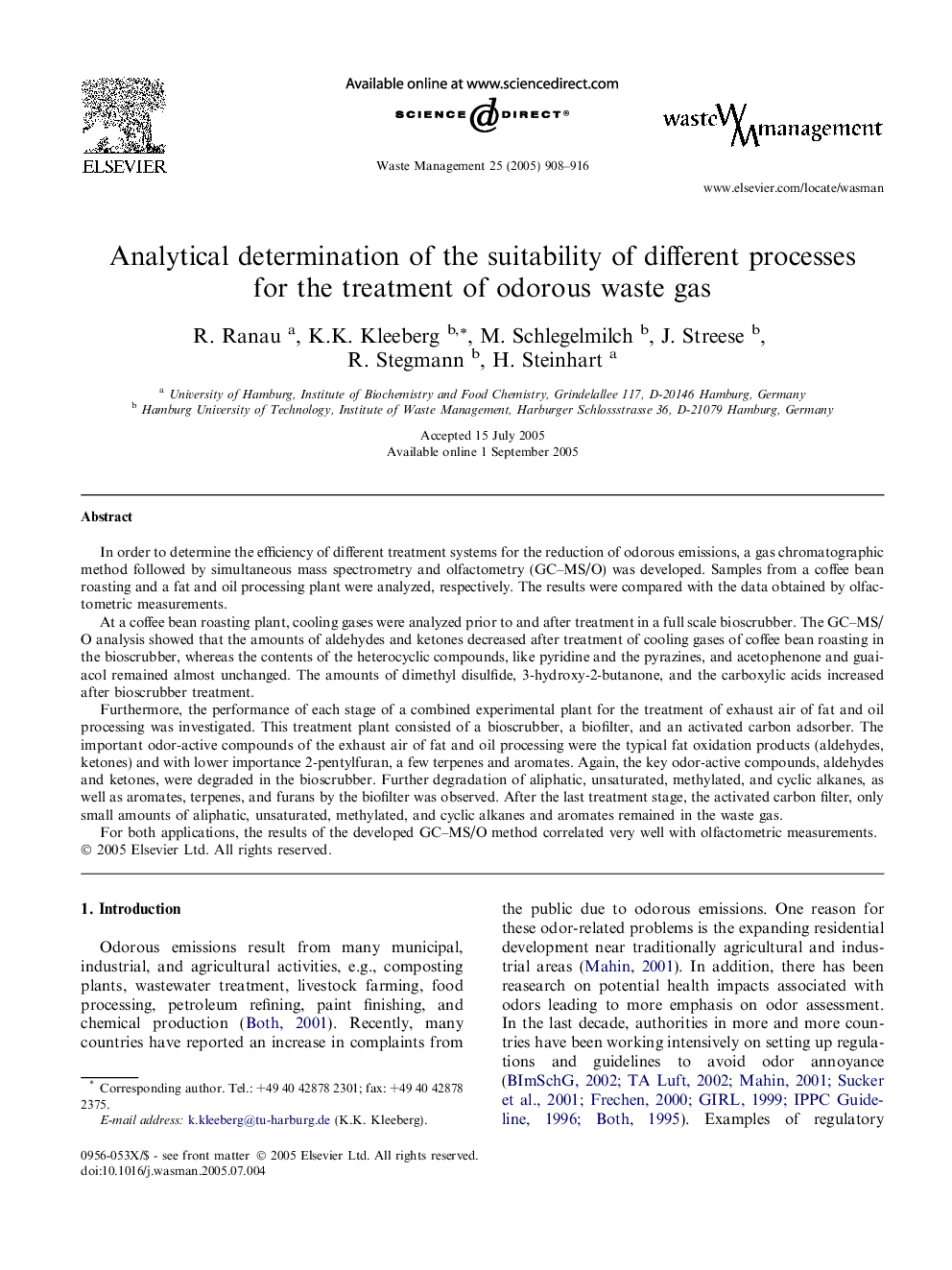 Analytical determination of the suitability of different processes for the treatment of odorous waste gas