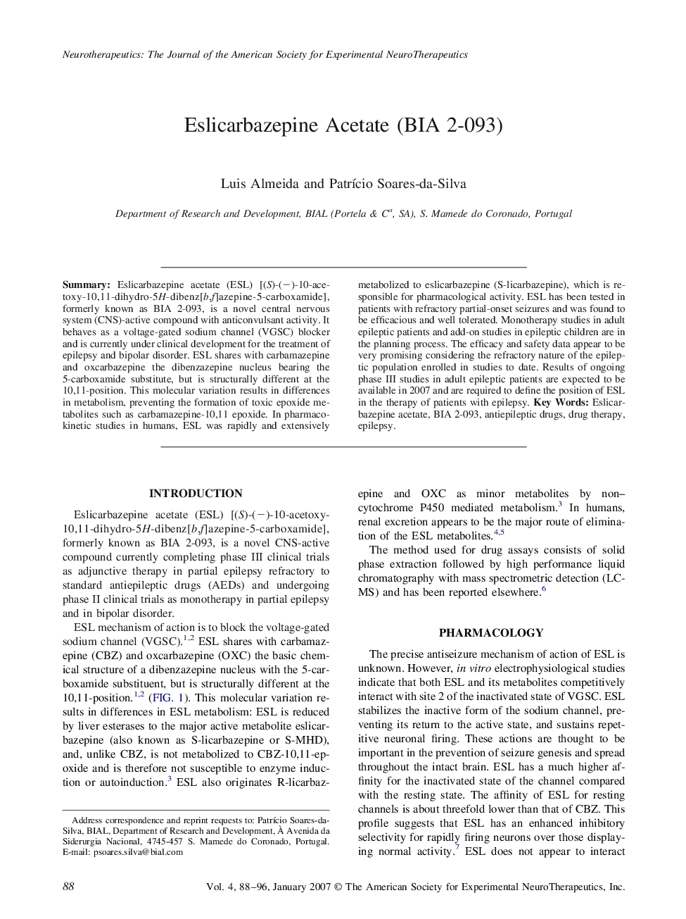 Eslicarbazepine Acetate (BIA 2-093)