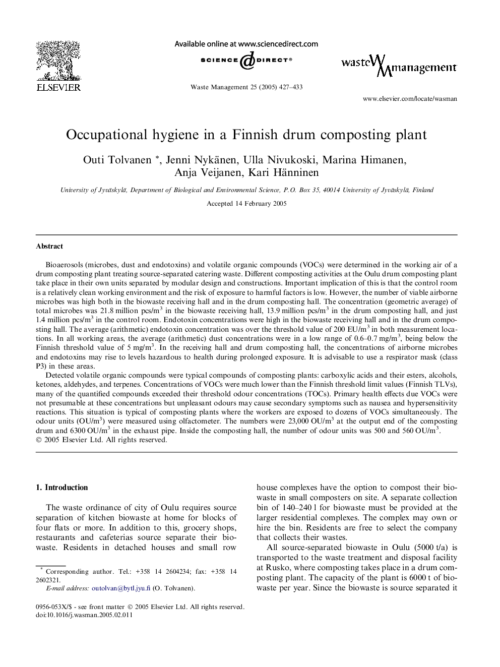 Occupational hygiene in a Finnish drum composting plant