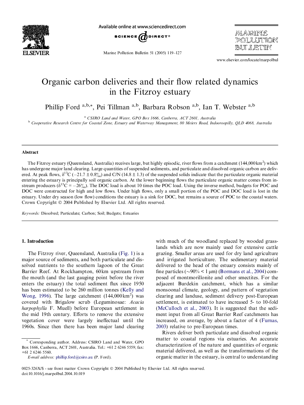 Organic carbon deliveries and their flow related dynamics in the Fitzroy estuary