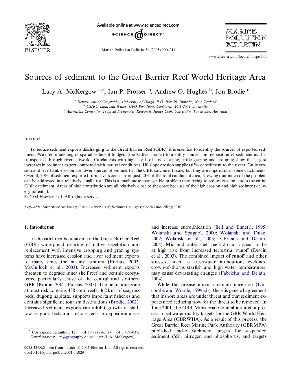 Sources of sediment to the Great Barrier Reef World Heritage Area