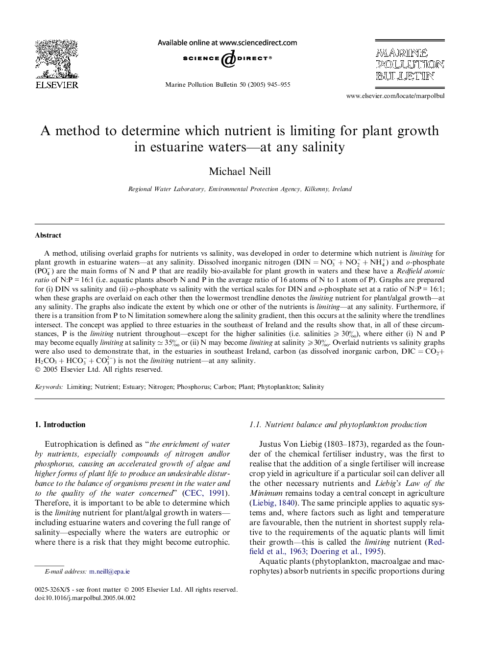 A method to determine which nutrient is limiting for plant growth in estuarine waters-at any salinity