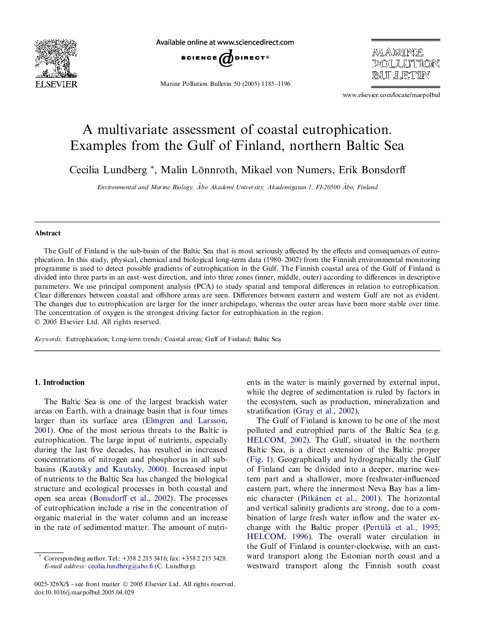 A multivariate assessment of coastal eutrophication. Examples from the Gulf of Finland, northern Baltic Sea