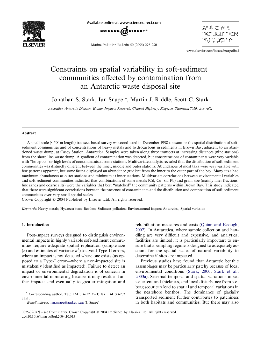 Constraints on spatial variability in soft-sediment communities affected by contamination from an Antarctic waste disposal site