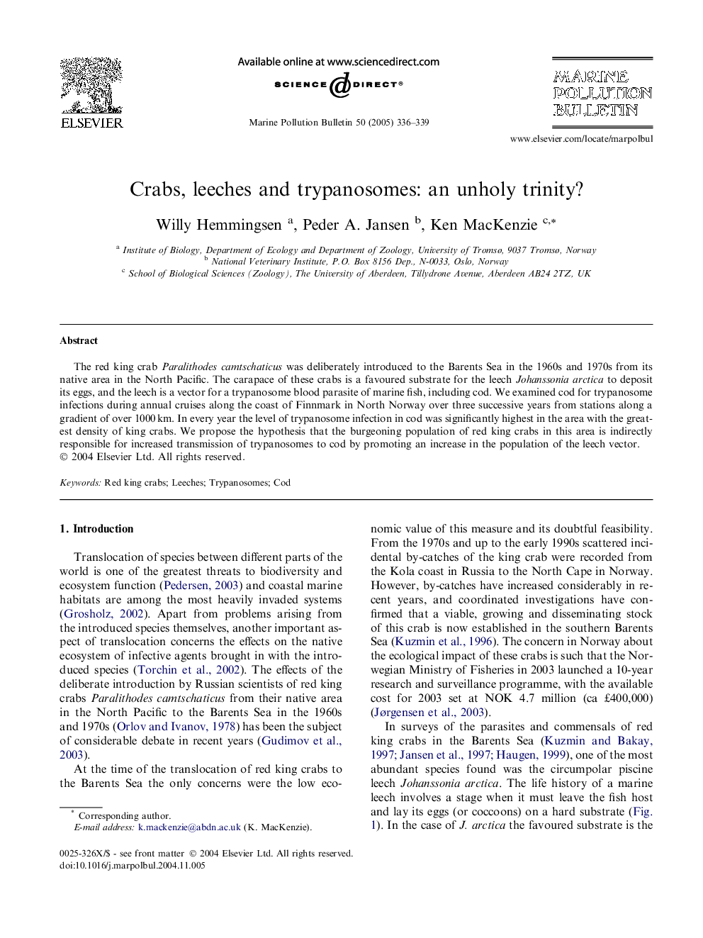 Crabs, leeches and trypanosomes: an unholy trinity?