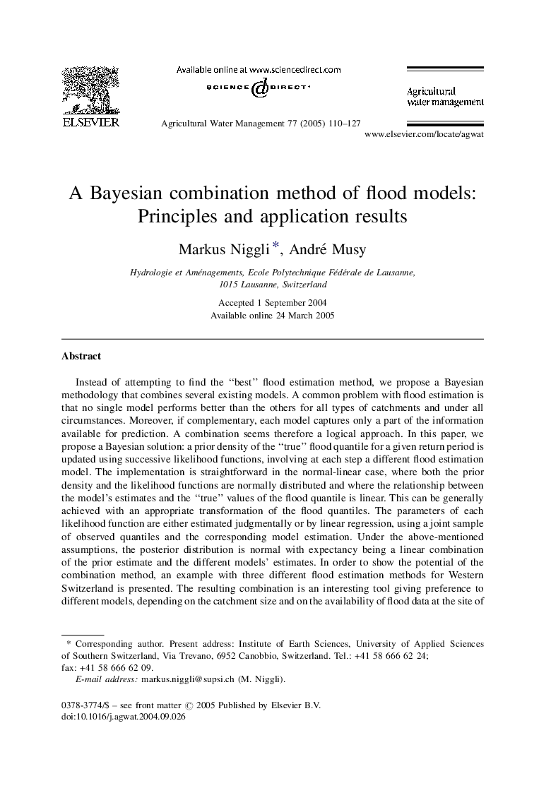 A Bayesian combination method of flood models: Principles and application results