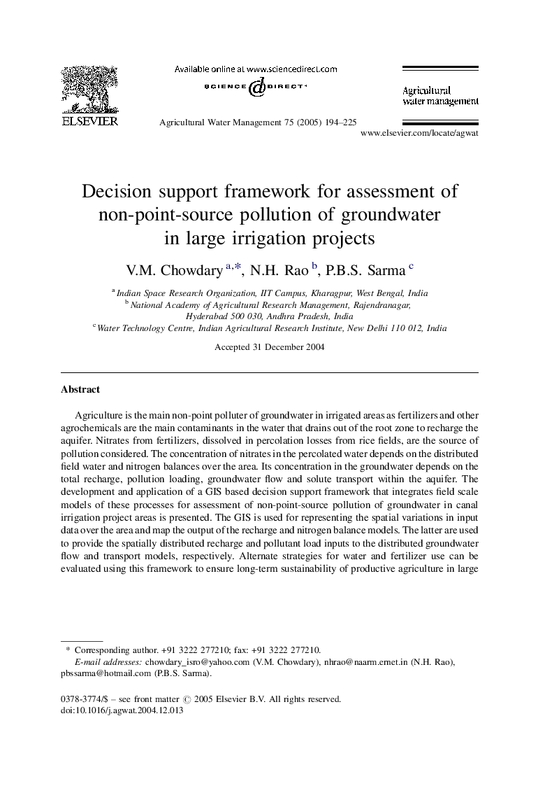 Decision support framework for assessment of non-point-source pollution of groundwater in large irrigation projects