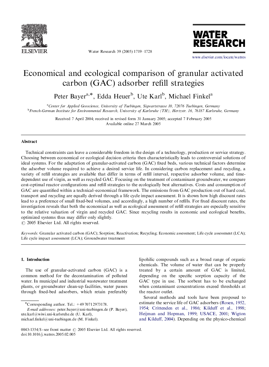 Economical and ecological comparison of granular activated carbon (GAC) adsorber refill strategies