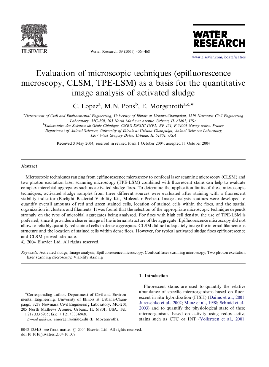 Evaluation of microscopic techniques (epifluorescence microscopy, CLSM, TPE-LSM) as a basis for the quantitative image analysis of activated sludge
