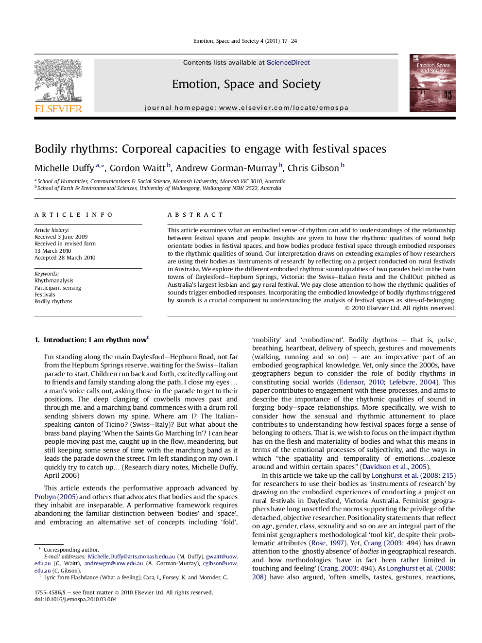 Bodily rhythms: Corporeal capacities to engage with festival spaces