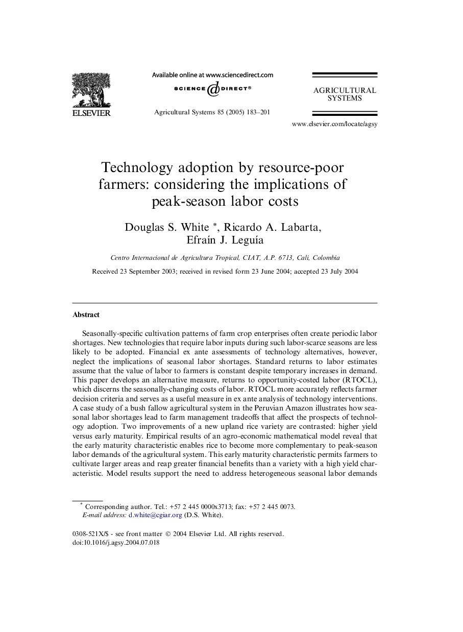 Technology adoption by resource-poor farmers: considering the implications of peak-season labor costs