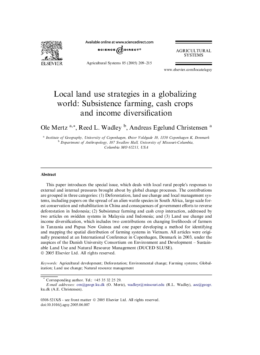 Local land use strategies in a globalizing world: Subsistence farming, cash crops and income diversification