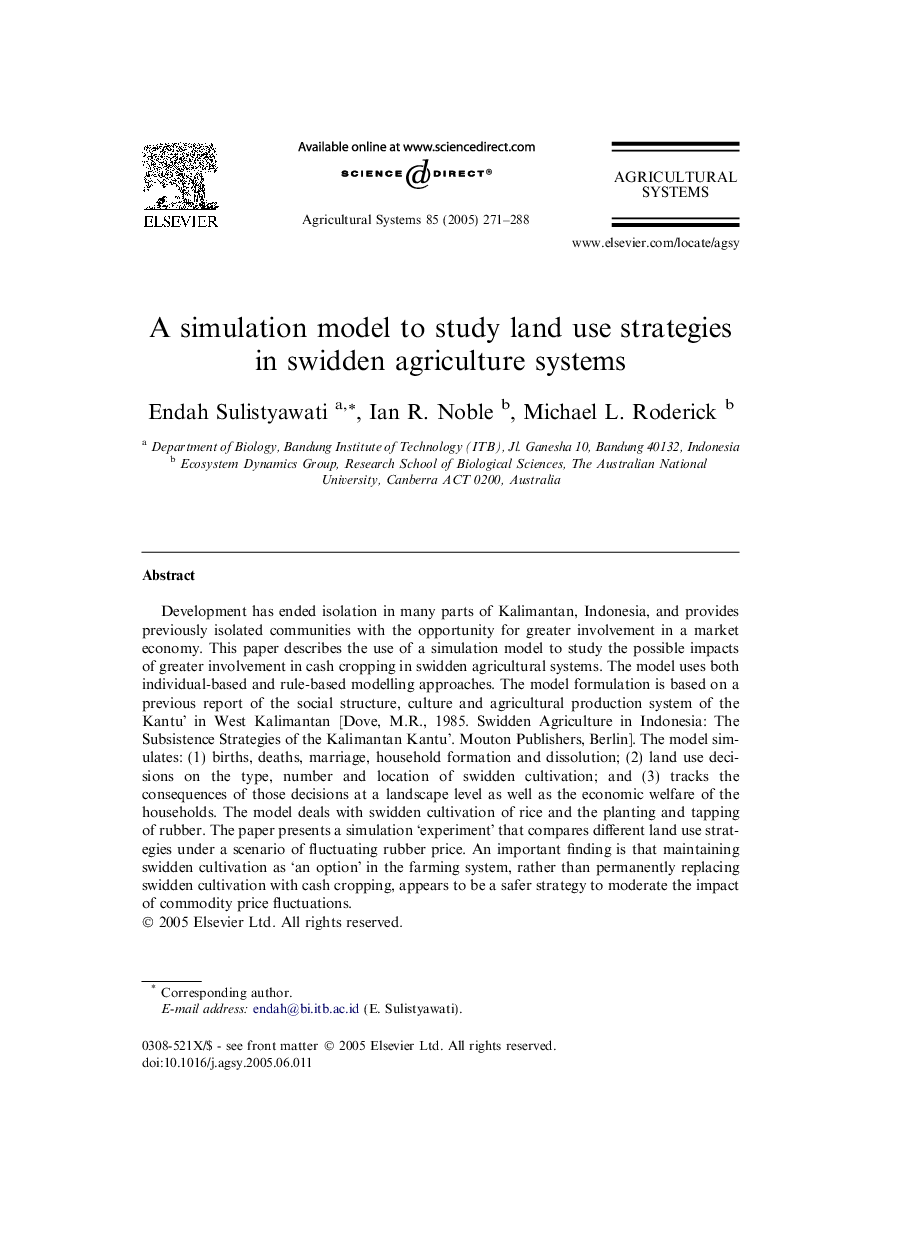 A simulation model to study land use strategies in swidden agriculture systems