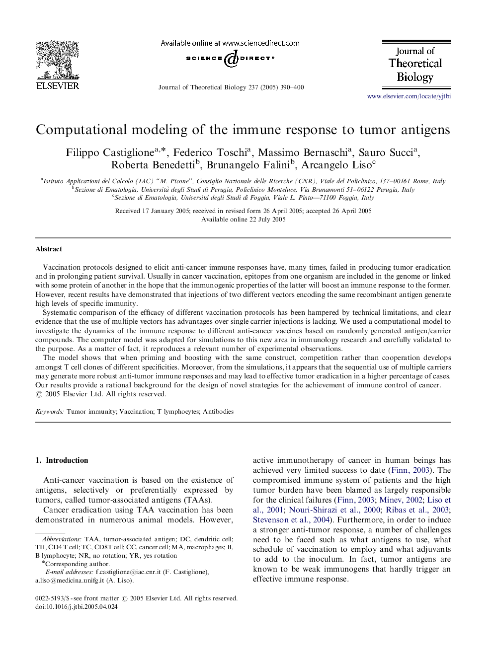 Computational modeling of the immune response to tumor antigens