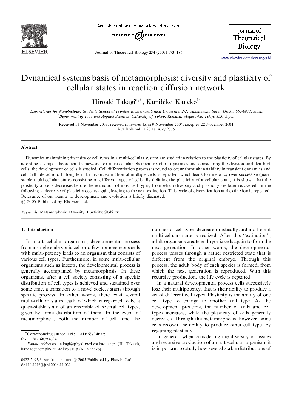 Dynamical systems basis of metamorphosis: diversity and plasticity of cellular states in reaction diffusion network