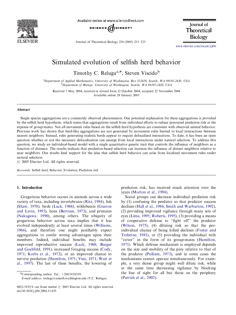 Simulated evolution of selfish herd behavior