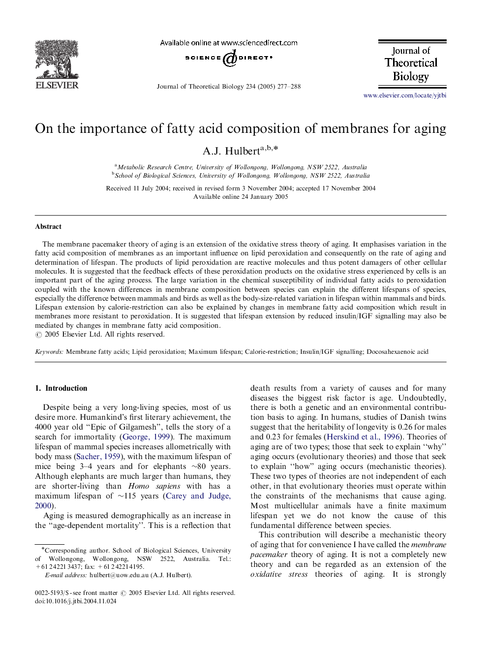 On the importance of fatty acid composition of membranes for aging