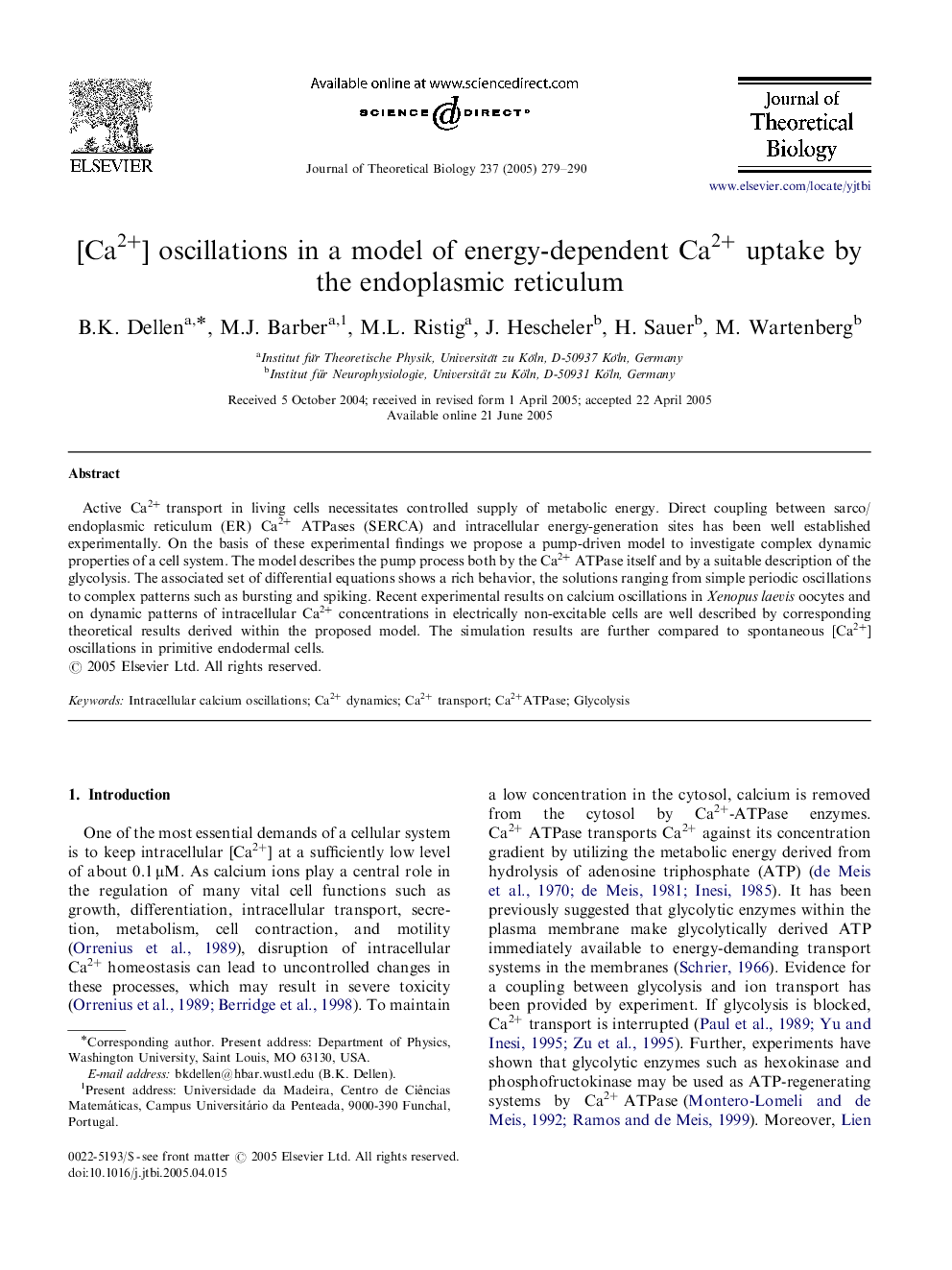 [Ca2+] oscillations in a model of energy-dependent Ca2+ uptake by the endoplasmic reticulum