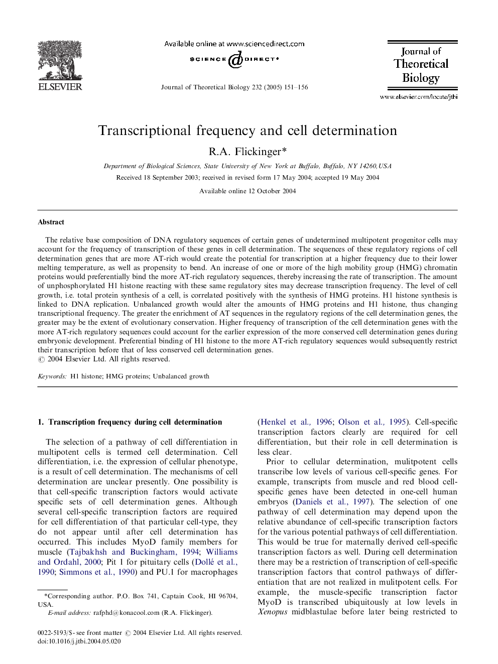 Transcriptional frequency and cell determination