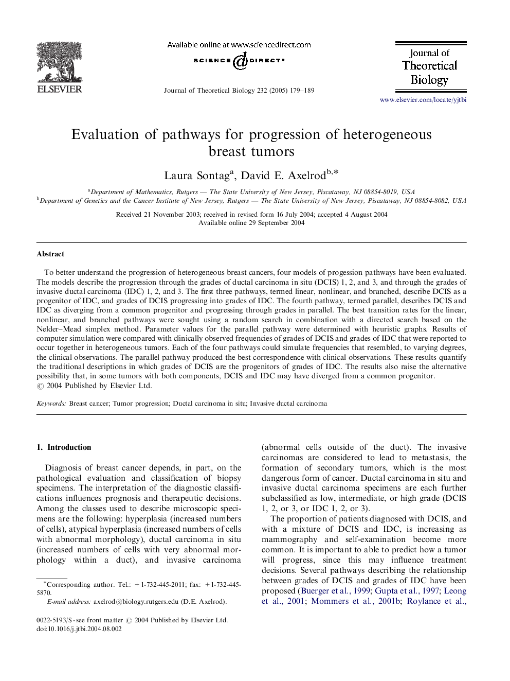 Evaluation of pathways for progression of heterogeneous breast tumors