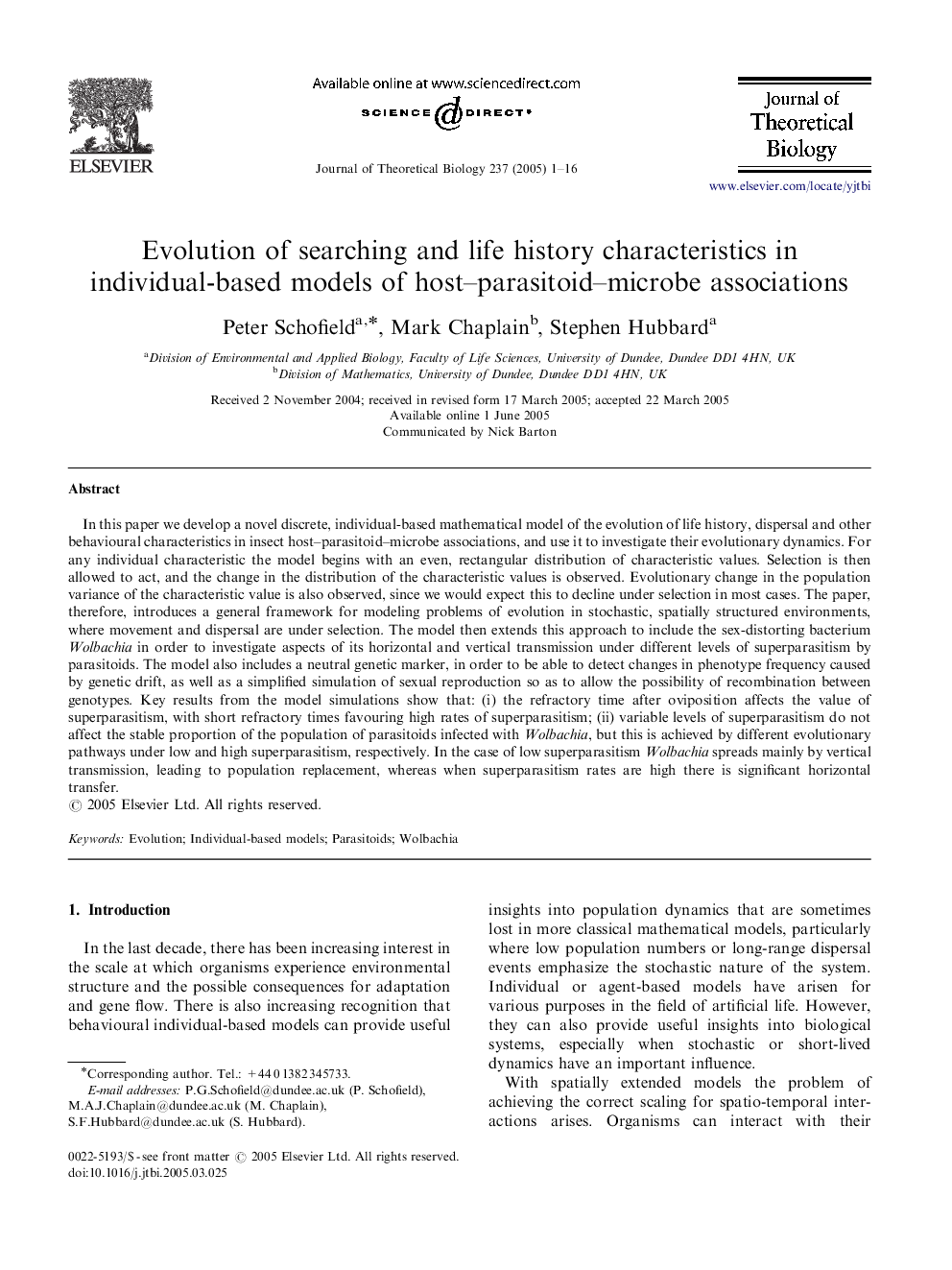 Evolution of searching and life history characteristics in individual-based models of host-parasitoid-microbe associations