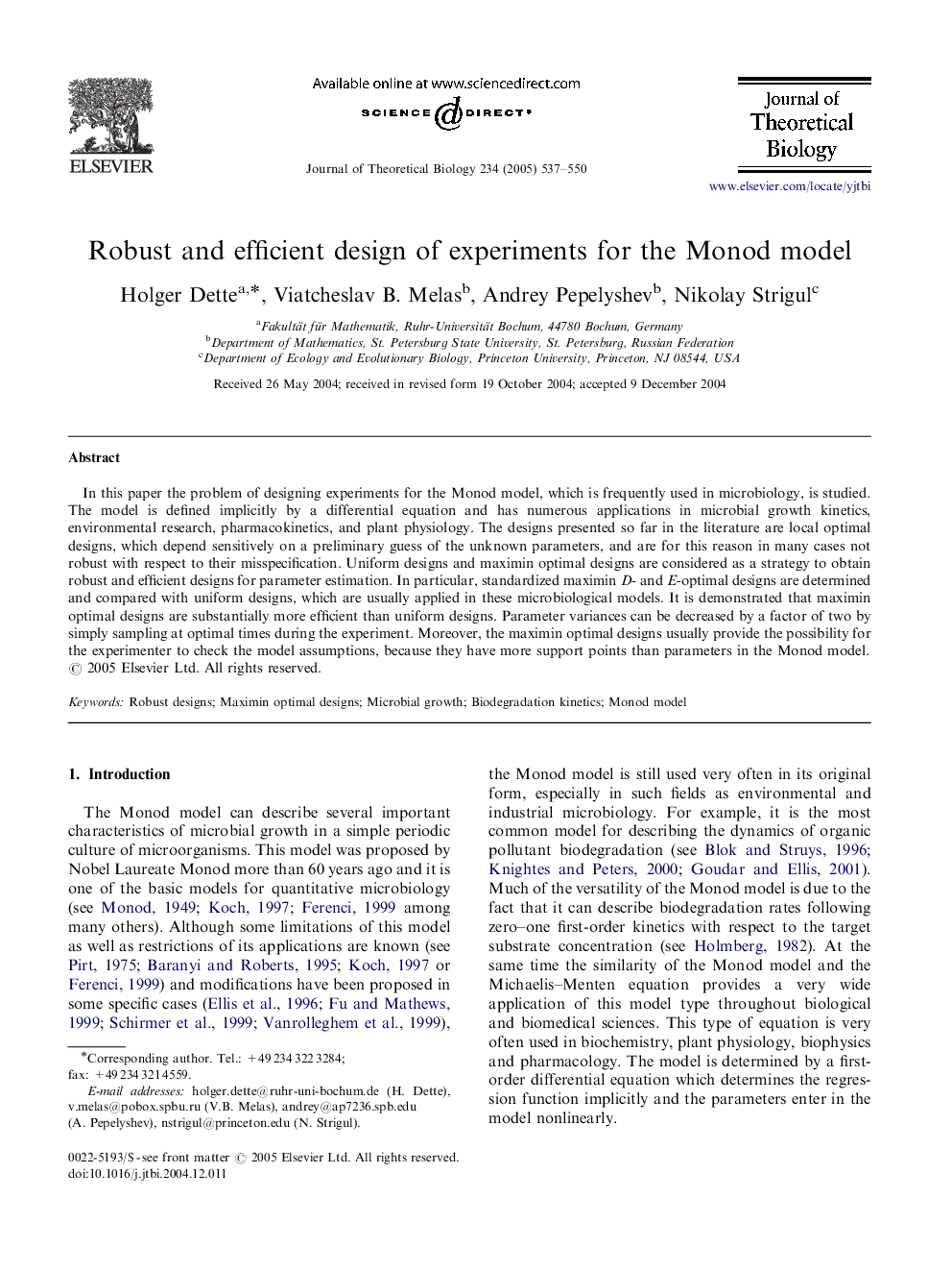 Robust and efficient design of experiments for the Monod model