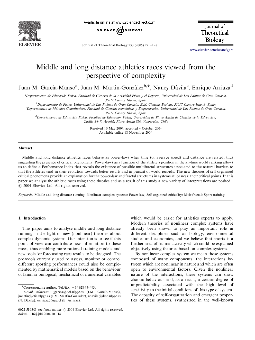 Middle and long distance athletics races viewed from the perspective of complexity