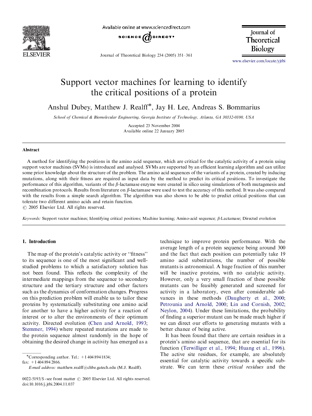 Support vector machines for learning to identify the critical positions of a protein