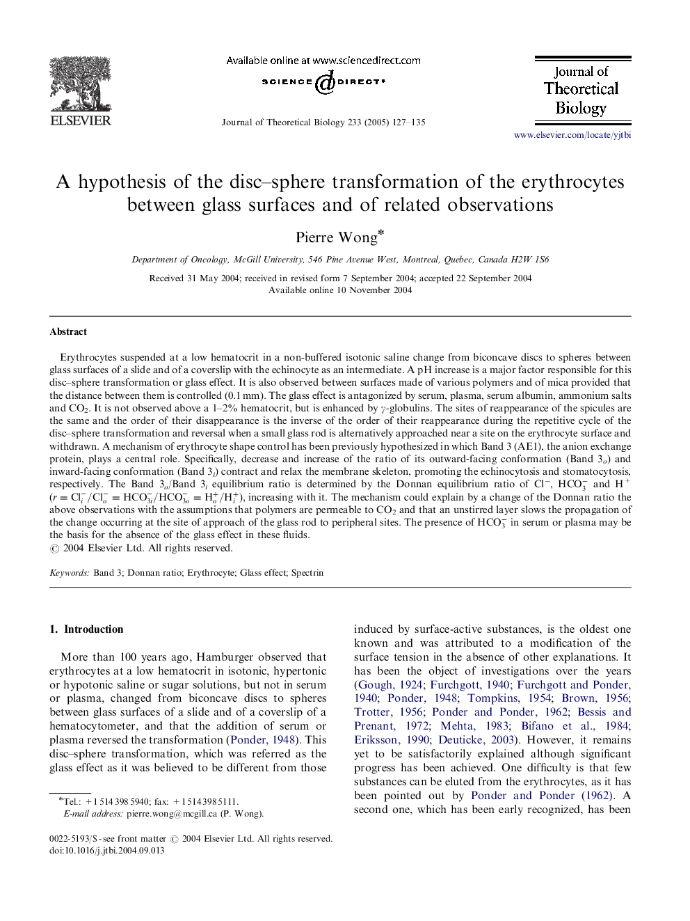 A hypothesis of the disc-sphere transformation of the erythrocytes between glass surfaces and of related observations