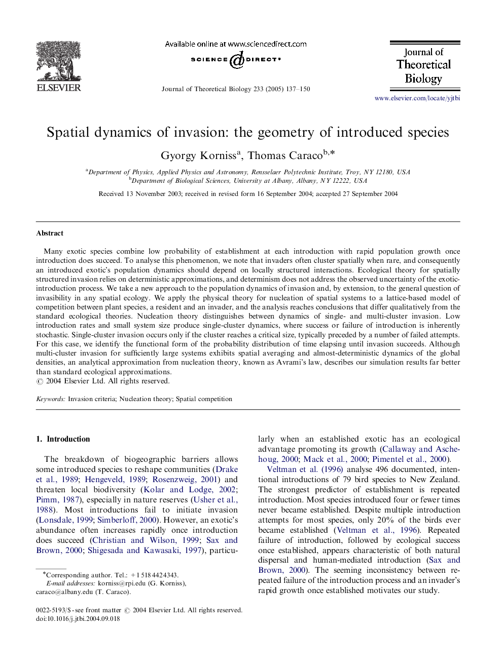 Spatial dynamics of invasion: the geometry of introduced species