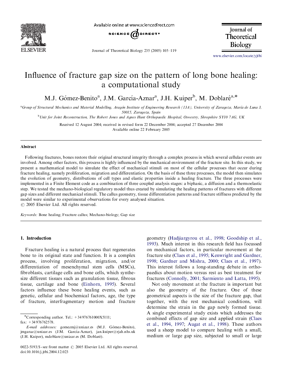 Influence of fracture gap size on the pattern of long bone healing: a computational study