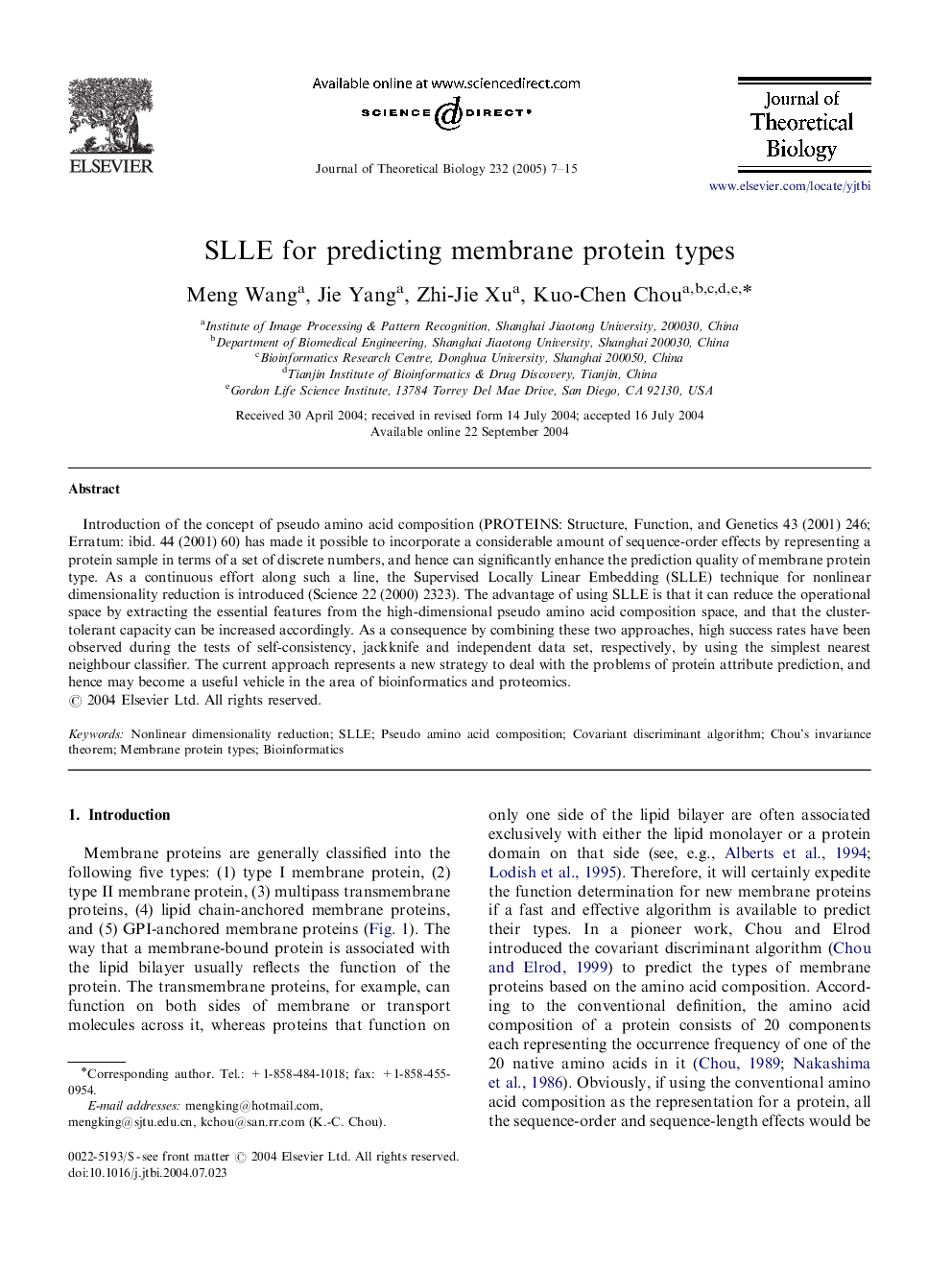 SLLE for predicting membrane protein types