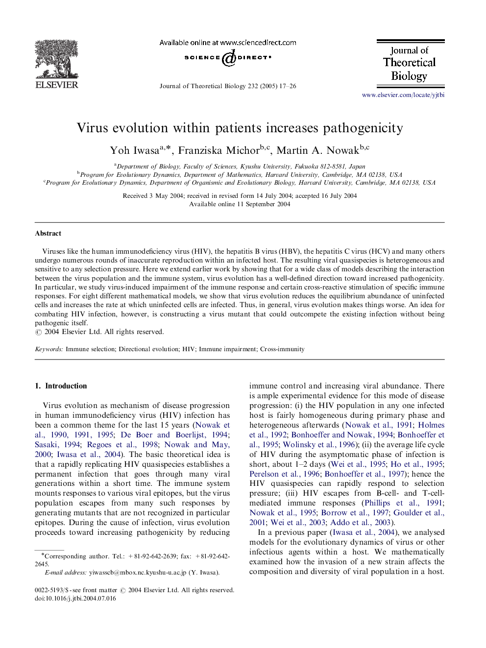 Virus evolution within patients increases pathogenicity