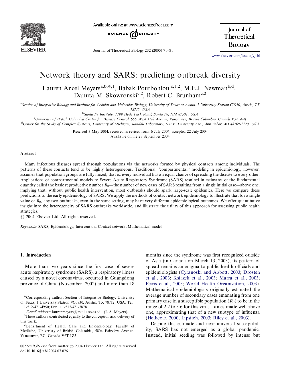 Network theory and SARS: predicting outbreak diversity