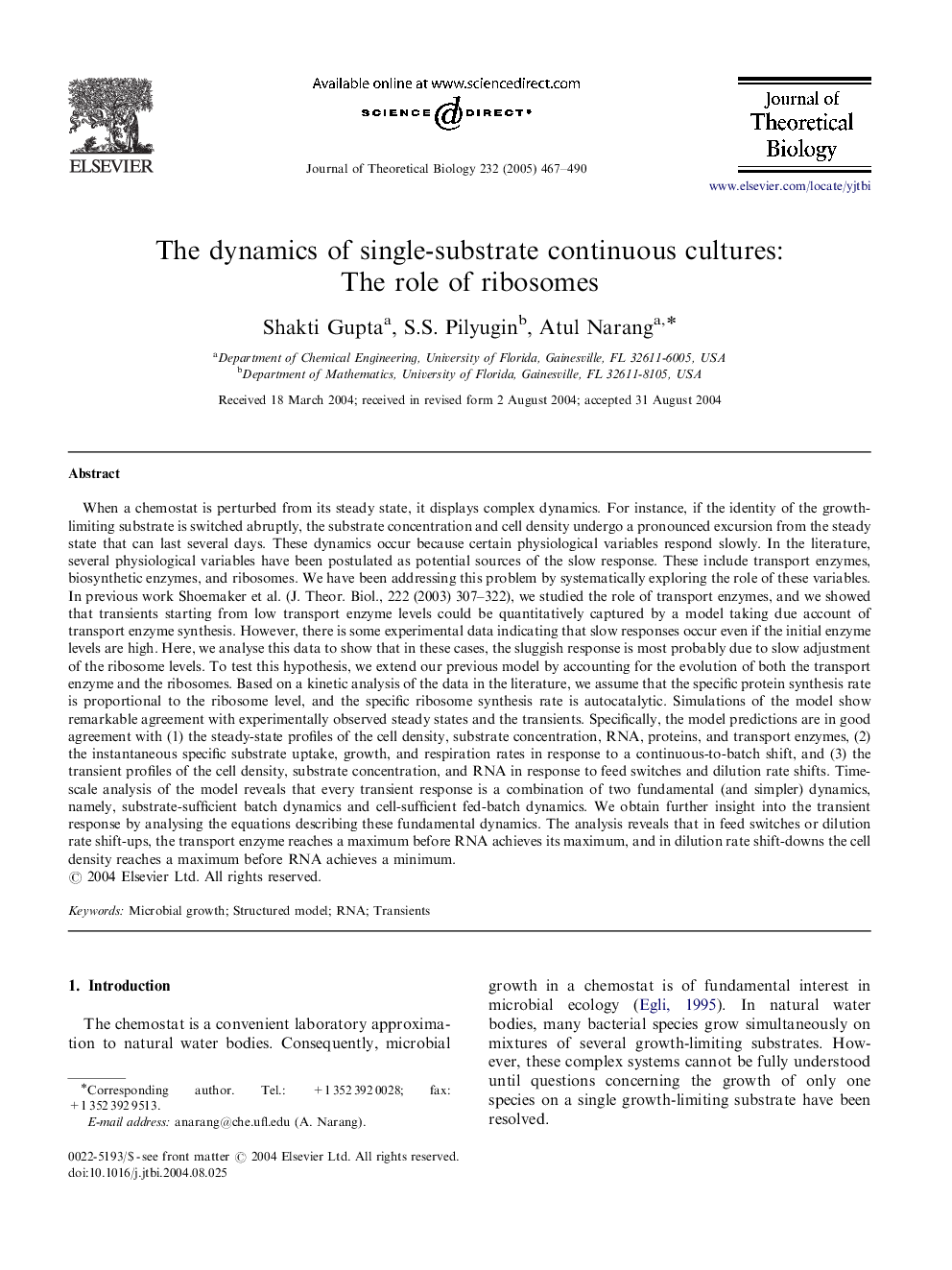 The dynamics of single-substrate continuous cultures: The role of ribosomes