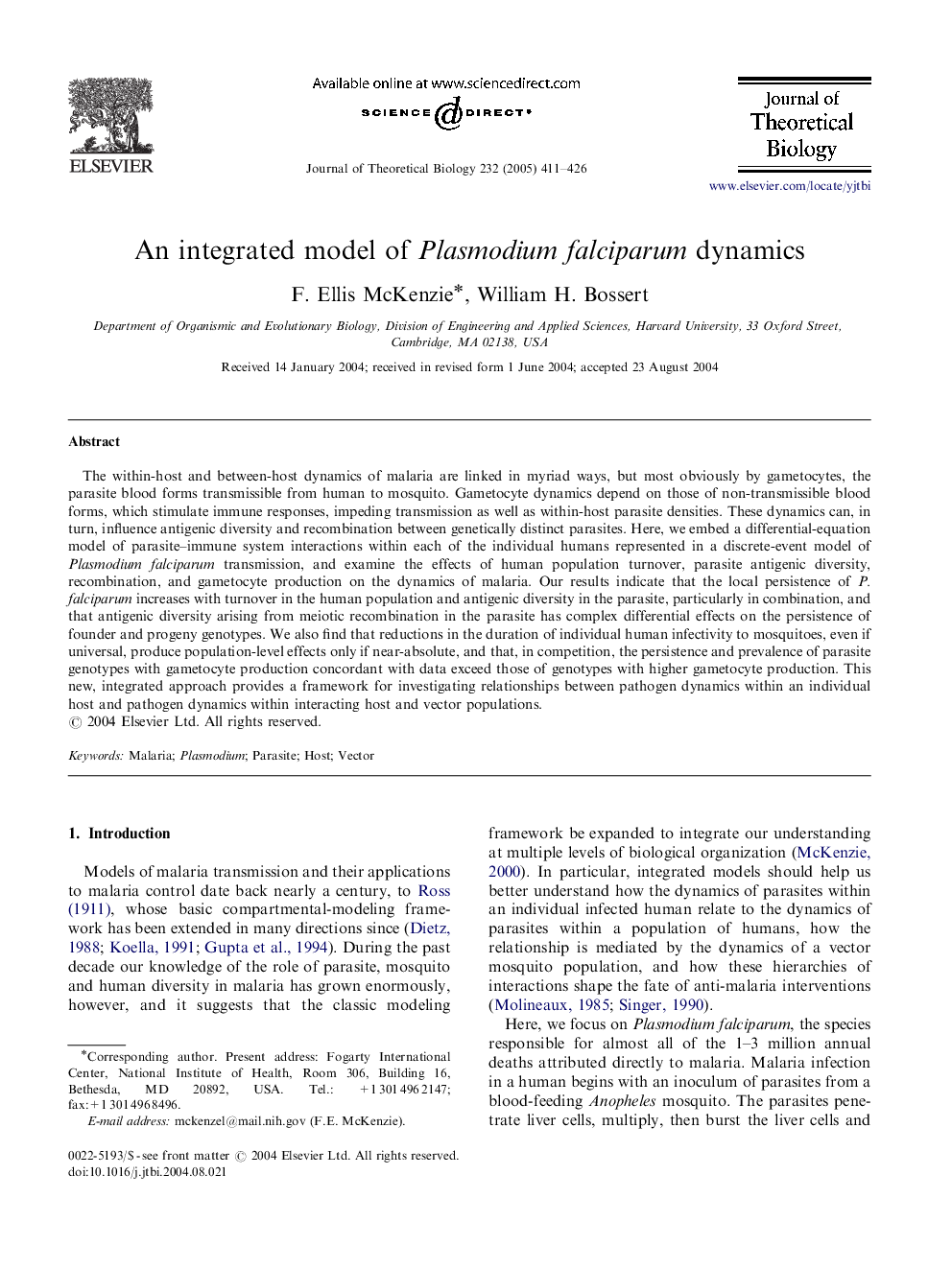 An integrated model of Plasmodium falciparum dynamics