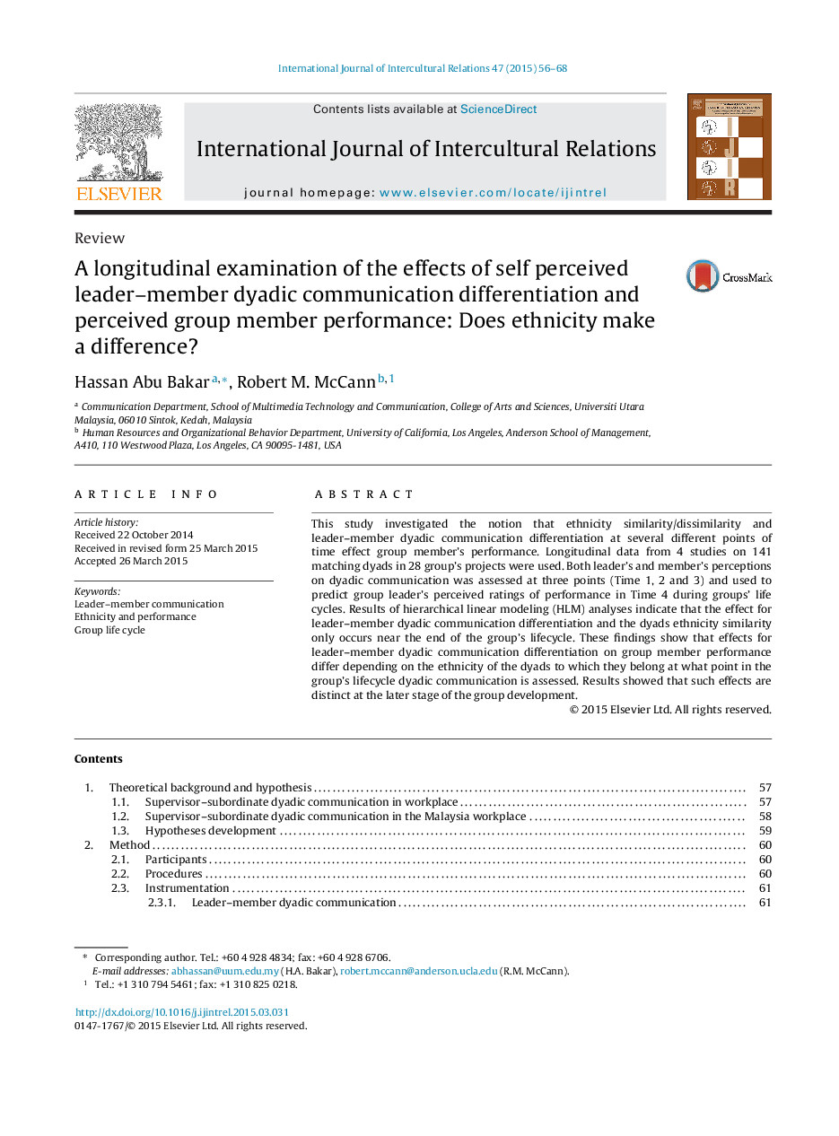 A longitudinal examination of the effects of self perceived leader–member dyadic communication differentiation and perceived group member performance: Does ethnicity make a difference?