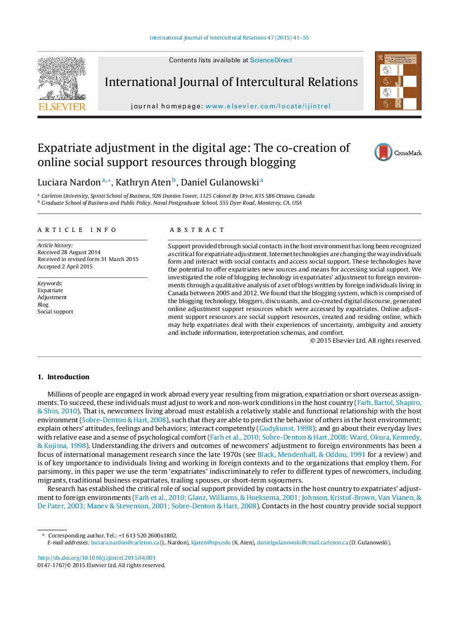 Expatriate adjustment in the digital age: The co-creation of online social support resources through blogging